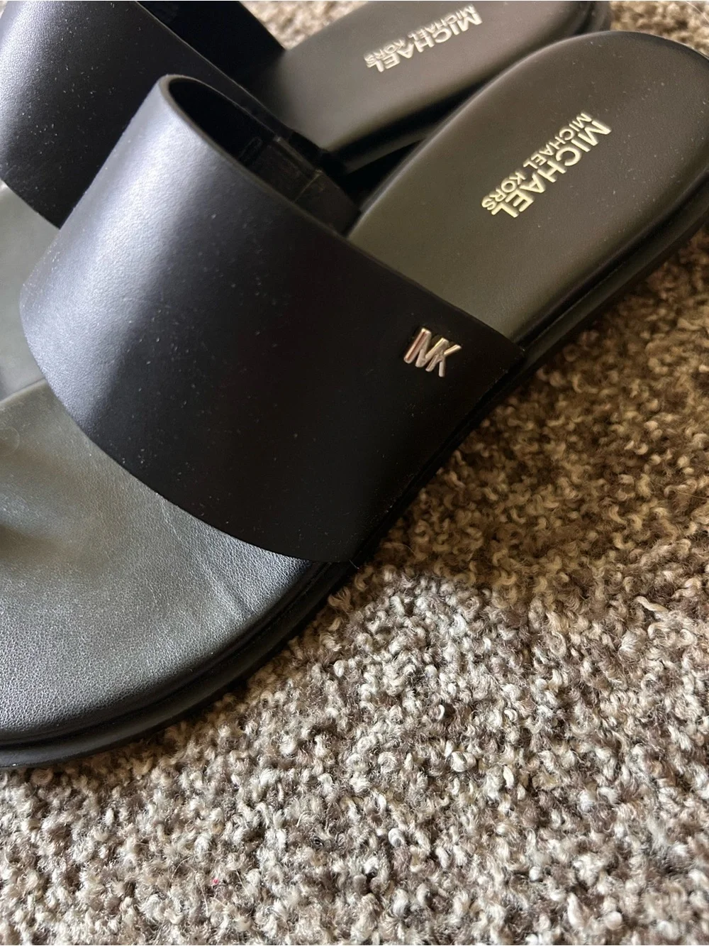 Michael Kors Black Leather Slide Sandals with Logo Sole - Picture 3 of 4